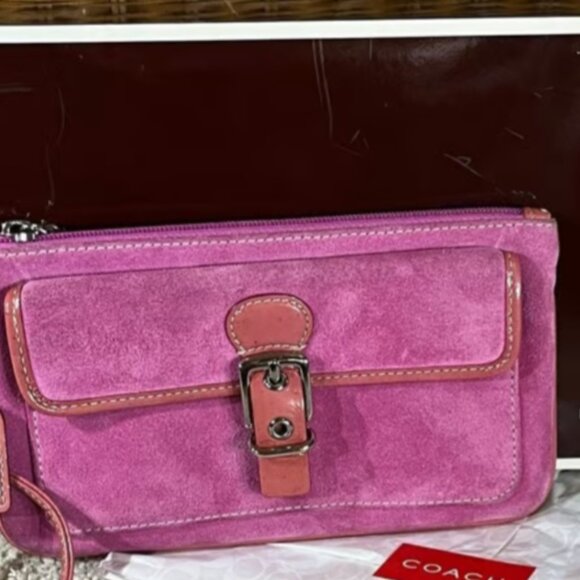 VINTAGE COACH Y2K PINK SUEDE LEATHER WALLET WRISTLET SOHO BUCKLE ORIGINAL BOX - Picture 1 of 16